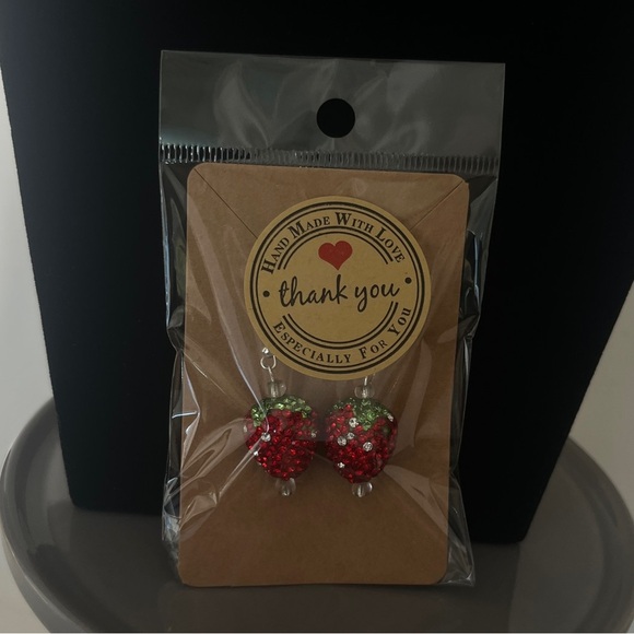 Sparkly Strawberry Dangle Earrings | Handmade, Kawaii, Festival Vibes - Picture 5 of 5